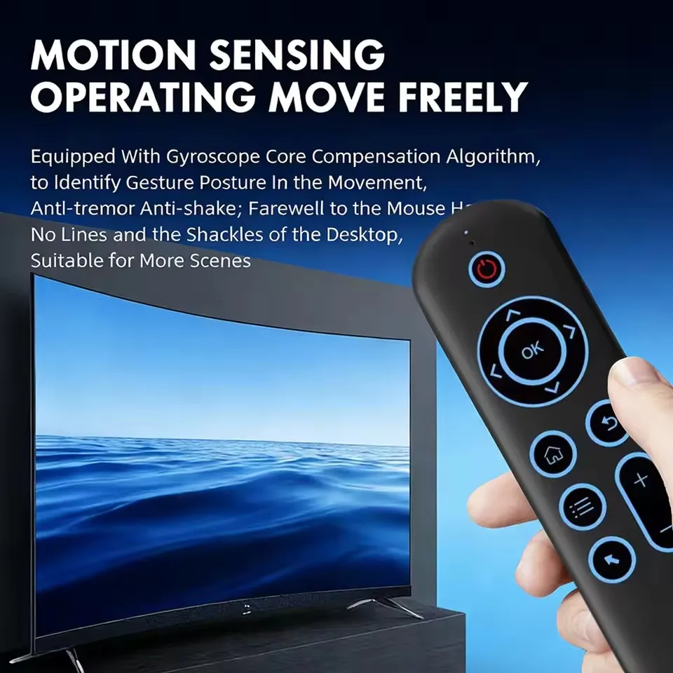 

Беспроводной пульт дистанционного управления 2.4G BT 5.2 с гироскопом, воздушной мышью, 7-цветной подсветкой, USB-приемником и мини-клавиатурой для Android Smart TV Box и ПК