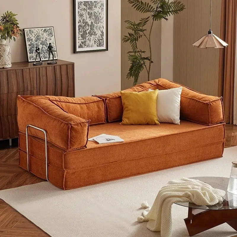 

Medieval fabric sofa living room small apartment retro module straight row American double triple folding dual-purpose sofa bed