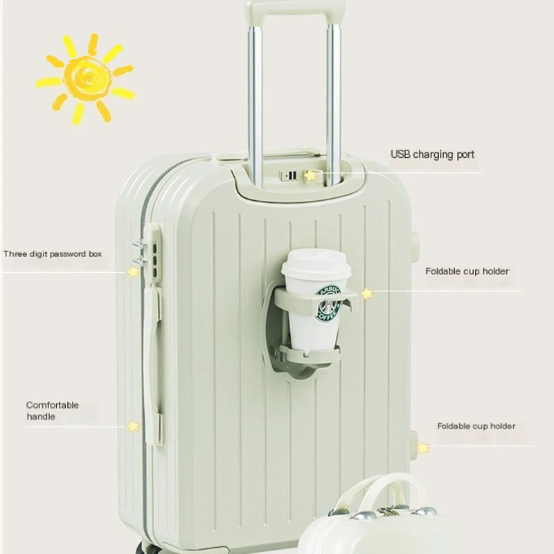 Anime Cinnamoroll Usb Charging Port 20 22 24 Inch Trolley Case Sanrio Kawaii Kuromi Cup Holder Hook Up Suitcase Student Travel