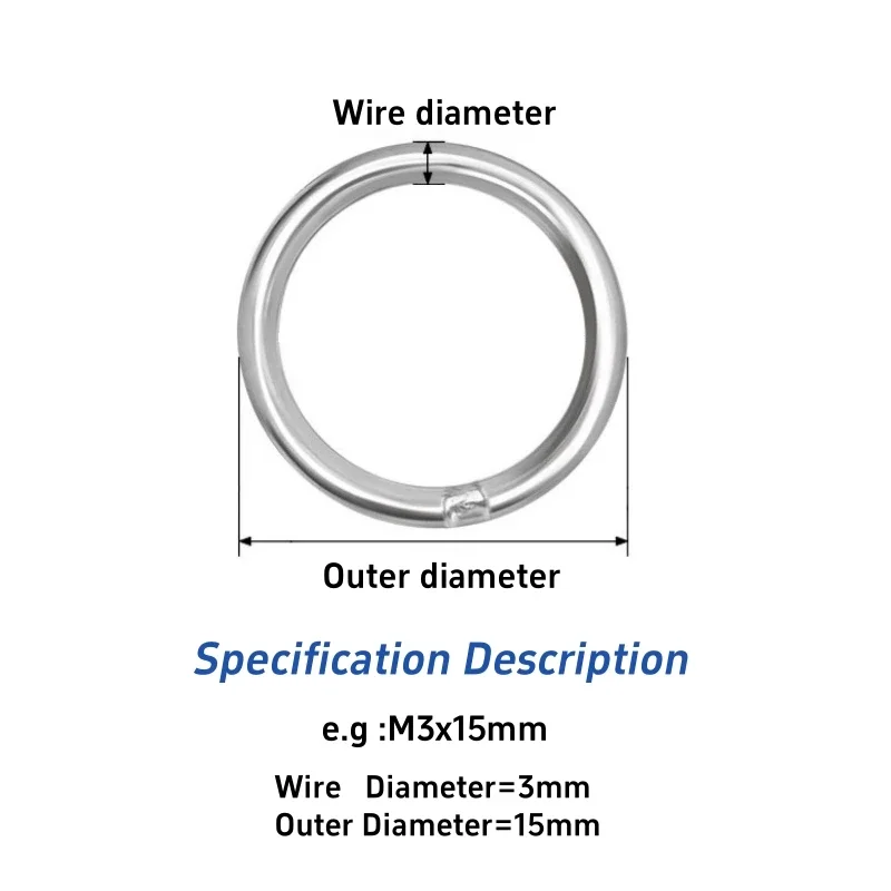 M3M4M5M6M8M10 Heavy Duty Welded Round Rings Solid O Ring For Rigging Marine Boat Hammock Yoga Hanging Ring 304 Stainless Steel