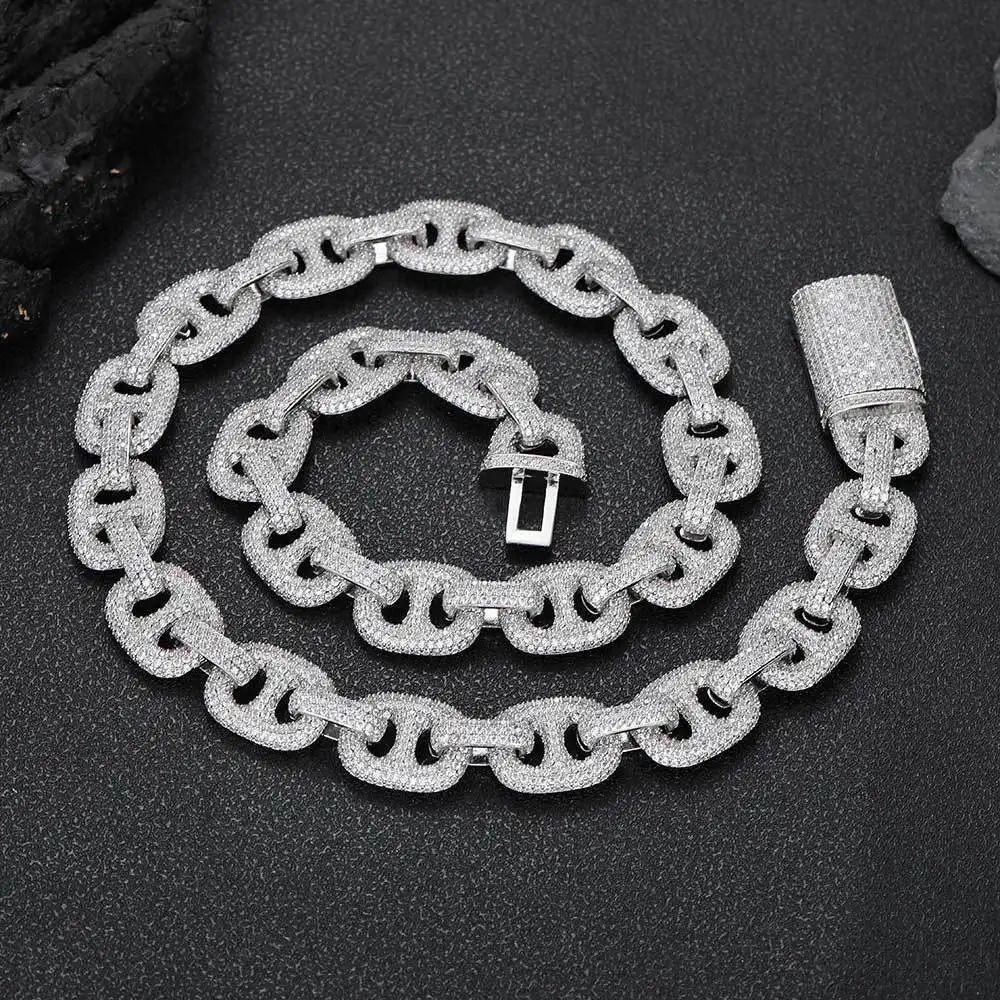 Chain Cuban Silver 16Mm Pig Nose Bubble Cuban Zircon Cross-Border Jewelry Hot Sale Accessories Men