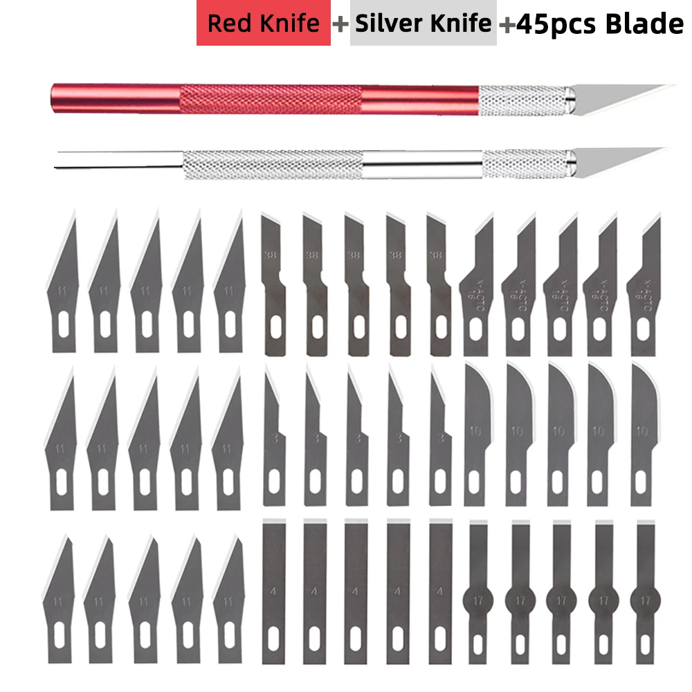 Non-Slip Engraving Metal Scalpel Knife Kit +5/40/45pcs #11 Blades Cutter Craft Knives for Mobile Phone PCB Repair Hand Tools