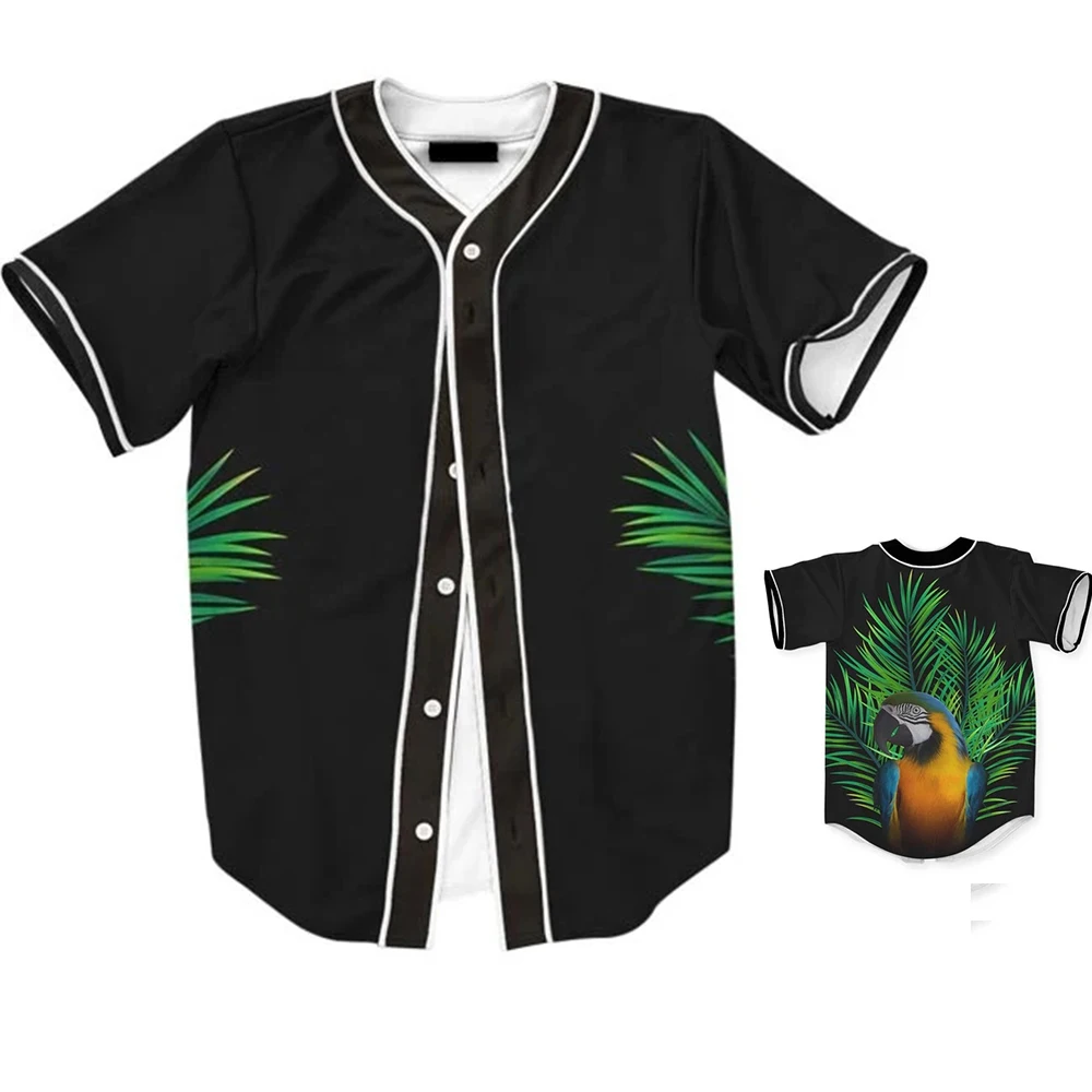 Camisola de beisebol manga curta com animal 3D impresso, camisa leve casual, estilo básico simples, camisa elegante, MB27