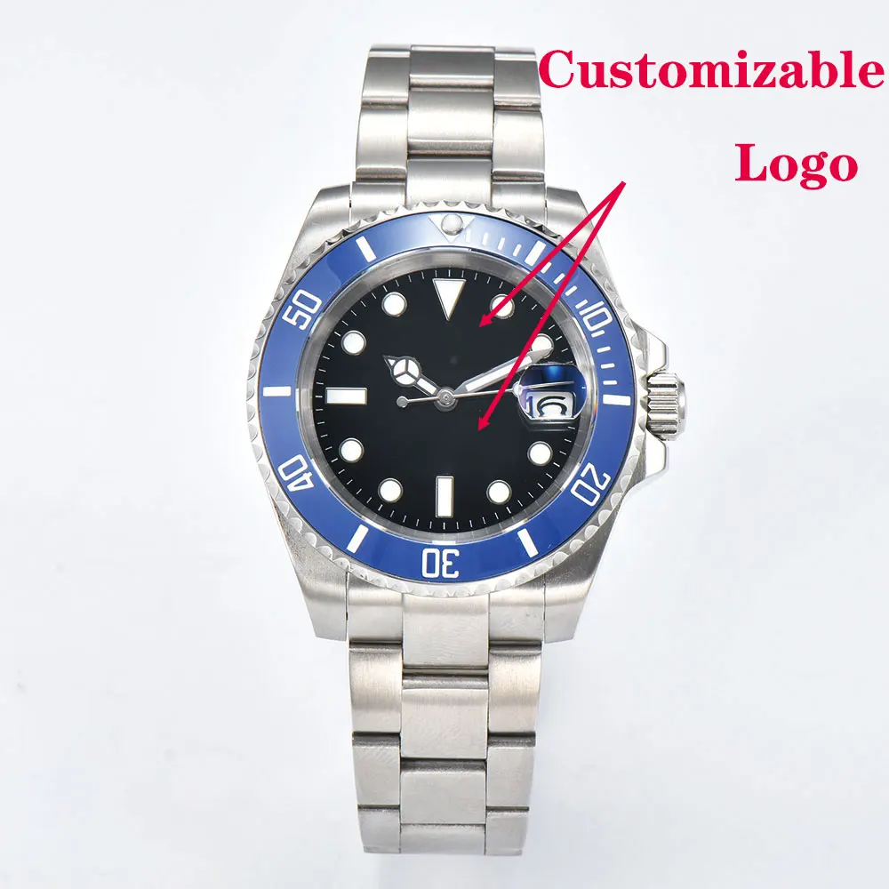 Reloj personalizado de 40mm con movimiento NH35, reloj mecánico automático con cristal de zafiro, correa de acero, reloj de negocios resistente al agua