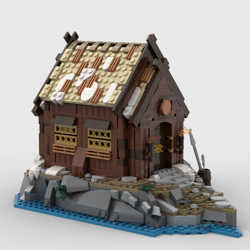 ใหม่ 1068 ชิ้นยุโรปยุคกลาง Street View Viking Village Mead Hall & Campfire รุ่นสร้างสรรค์ไอเดีย childToyGift บล็อก MOC-21343