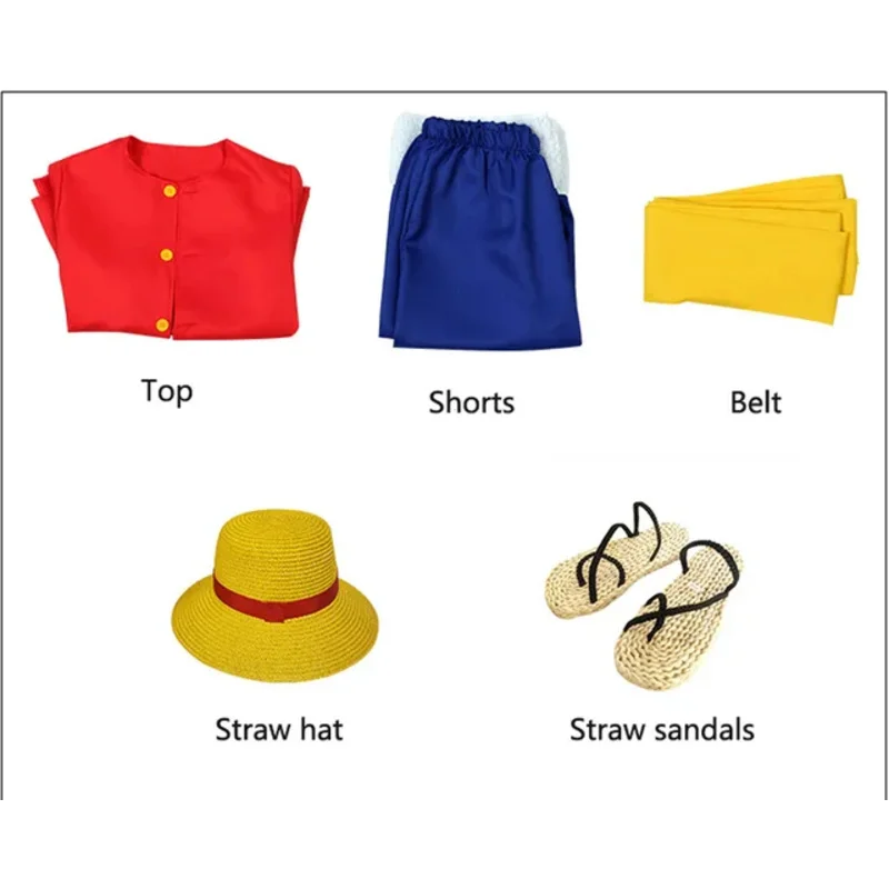 New Japanese Fantasy Red Clothes Full Set With Straw Hat Shoes Included Halloween Cosplay Costume