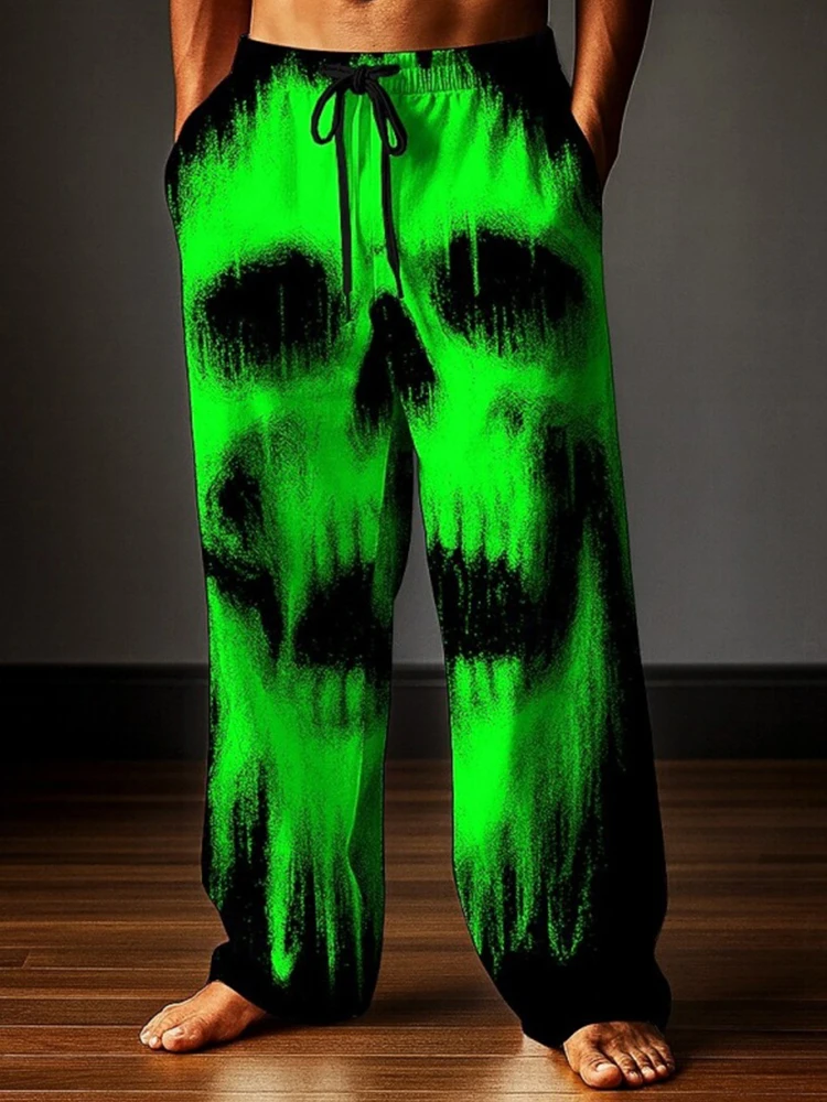 

2025 New Men's Drawstring Sweatpants 3D Skull Ghost Print Breathable Comfort Casual Pants Beach Oversized Men's Pants