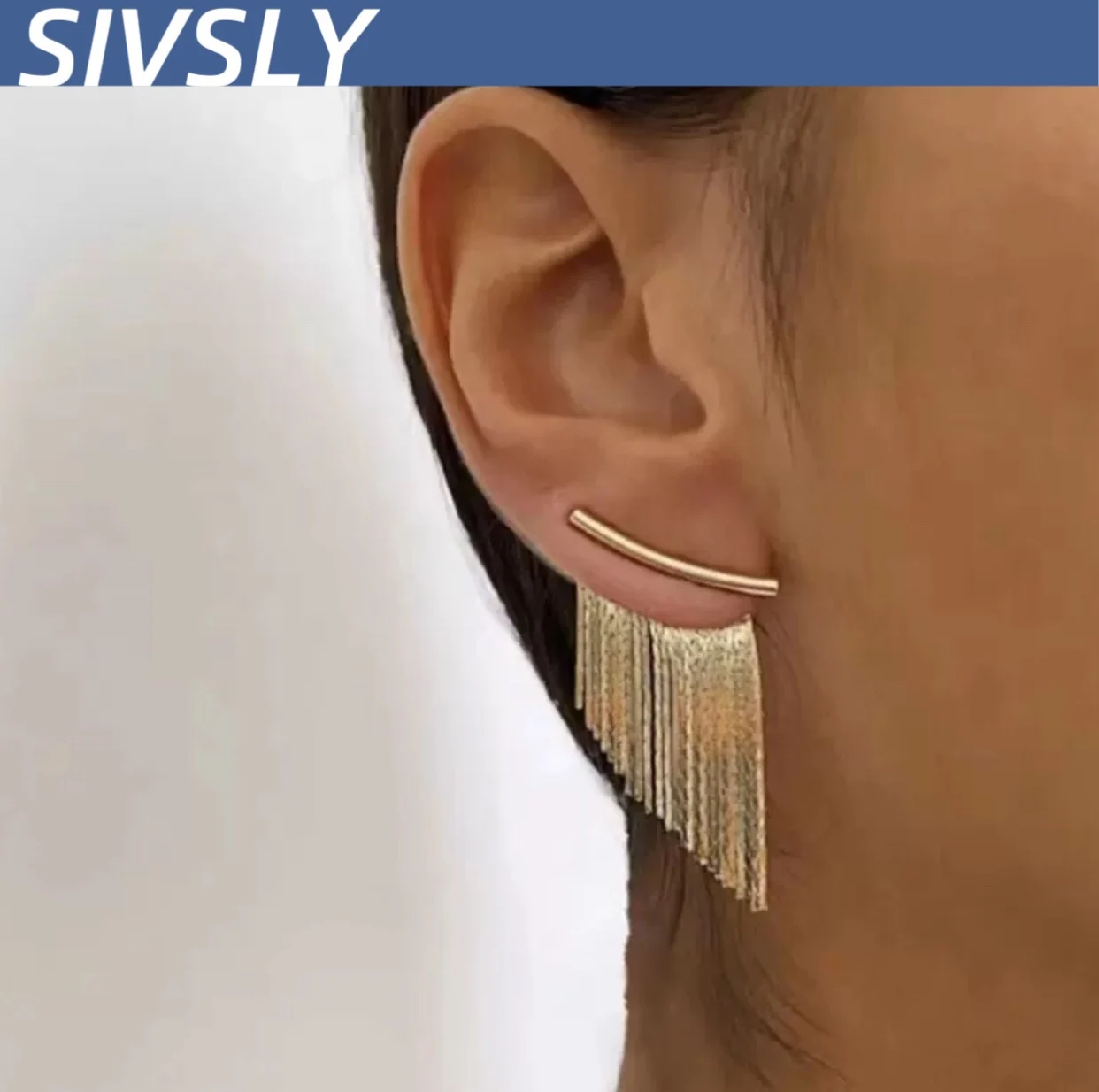 

[Temperament] French retro metal floss earrings, design sense, front and back, high-end earring, fashionable temperament