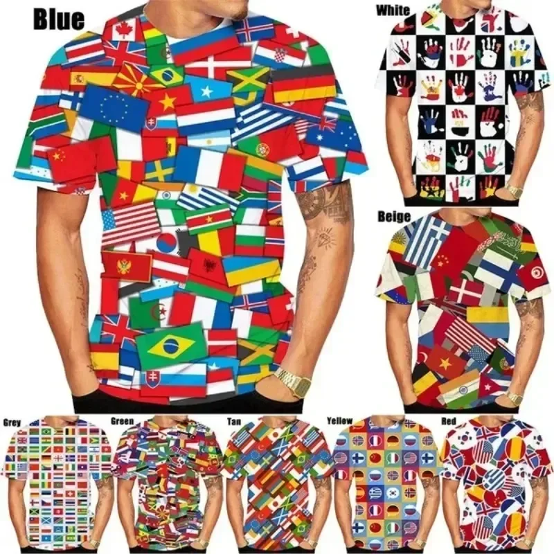 3D Printed Men's and Women's Short-sleeved T-shirts, Crew Neck Blazers, Casual Wear, Flags, Summer New, Comfortable and Cool