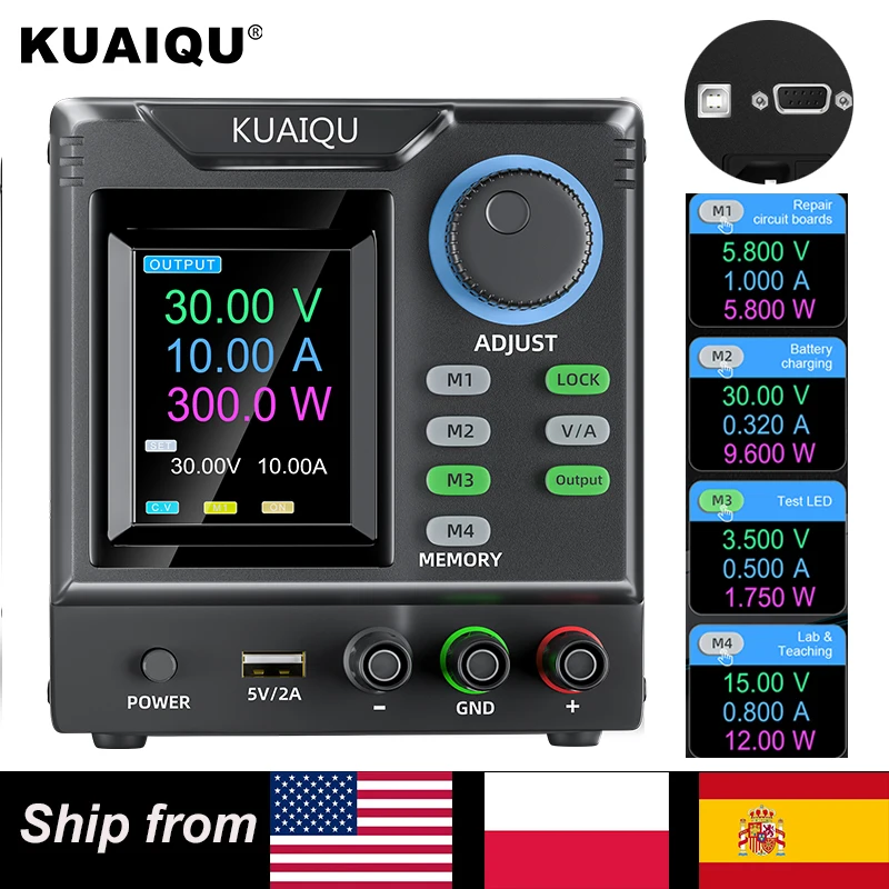 

Программируемый регулируемый регулируемый лабораторный настольный источник питания KUAIQU RS232/USB с программным обеспечением для ПК, 30 В, 60 В, 120 В, для редактирования хранеемых данных