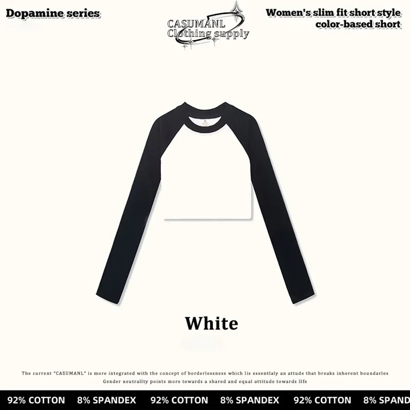 CASUMANL-T-shirt à Manches sulfet Col Rond pour Femme, Vêtement Court et Décontracté, de Marque, avec décennie age de Documents