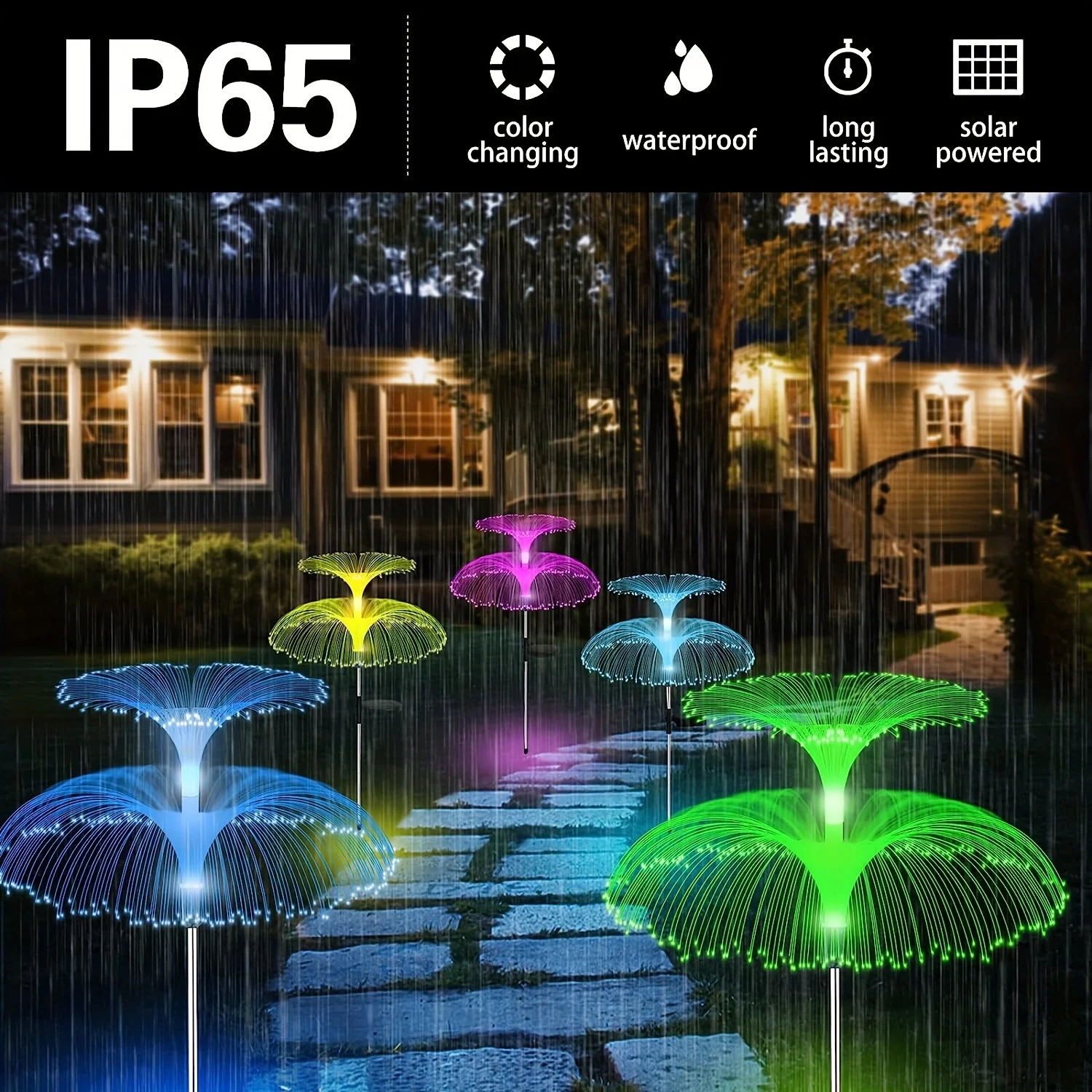 1 pack 1/2/3 Layer Solar Fountain Jellyfish Lights Christmas Tree Lights With Colorful Changing LED Halloween Decorations