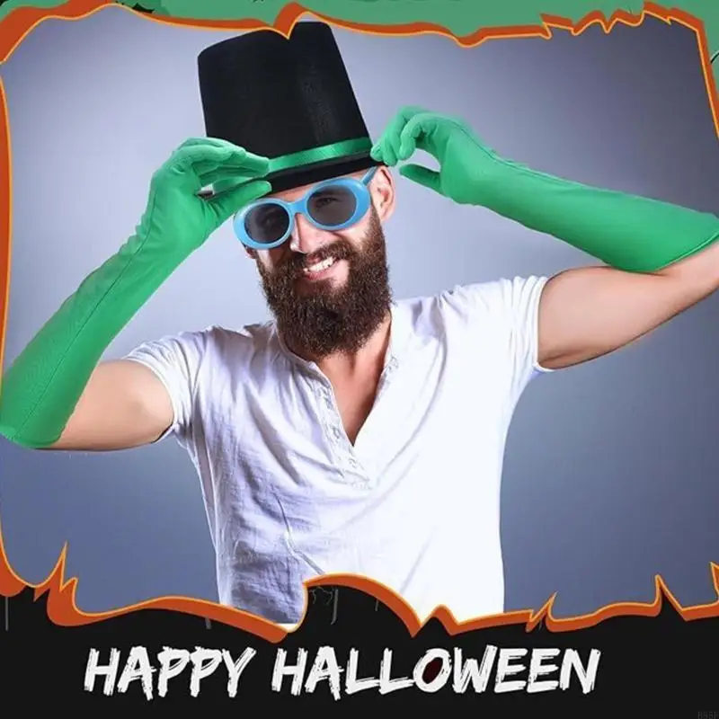 B95F 3 szt. Zielone akcesoria do kostiumów na Halloween postać z książki przebranie na karnawał cylinder okulary długie satynowe