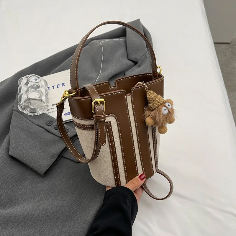 

Simple Bucket Bag Personalized Trendy Messenger Bag Fashionable Contrasting Color Portable Small Bag Women