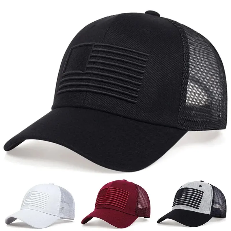 Fashion American Flag Embroidery Baseball Net Caps Spring and Summer Outdoor Adjustable Casual Hats Sunscreen Hat