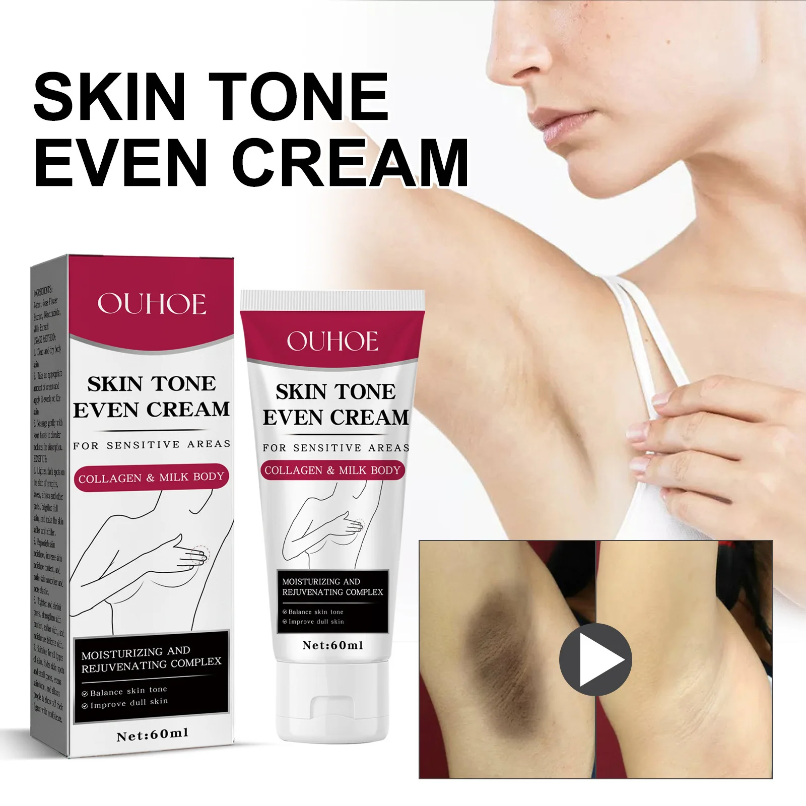 

Ouhoe Whitening Skin Cream Repair Fade Underarm Hand Elbow Joint Black Moisturizing Cleansing Whitening Brightening Body Lotion