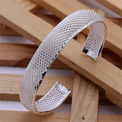 925 sterling Silver elegant net bangle Bracelets for Women adjustable Luxury Fashion Party Wedding Accessories Jewelry Gifts