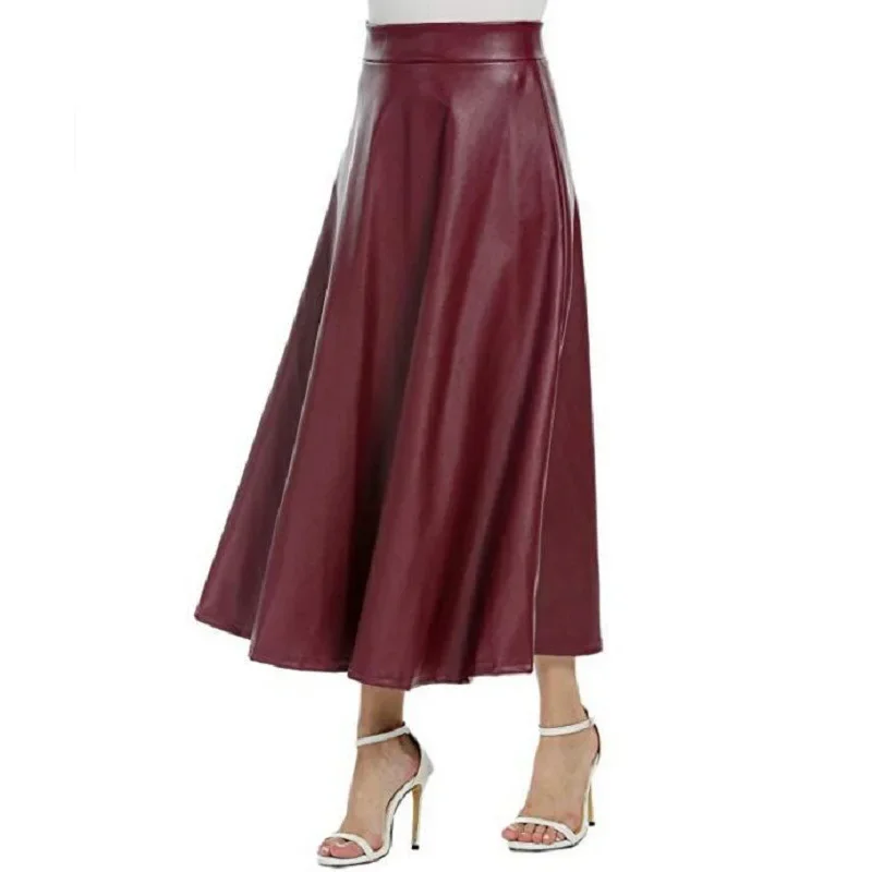 Spring Fashion Temperament High Waist Skirt Long Pendulum Leather Skirt Women