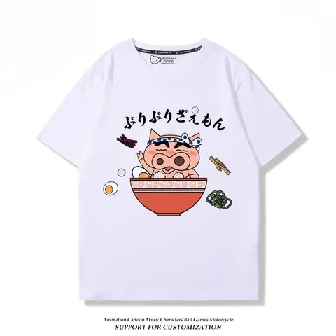 Miniso Crayon Shin-chan Cartoon Fun Buriburizaemon Print T-shirt Fashion Women Men Casual Top Outdoor Loose Street T-shirt
