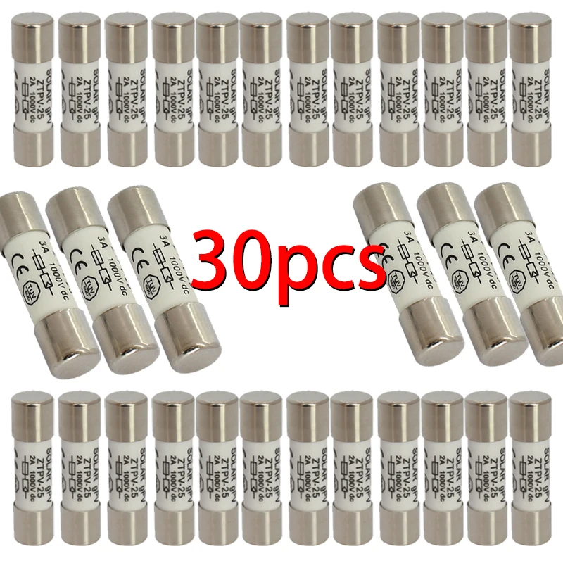 

10/20/30/50/100pcs Solar Fuse 1000V 30A Fuse DC 10*38MM 1-32A PV Solar Fuse Metal Alloys for Solar Power System Protection