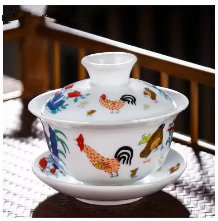 Retro Chickens White Tea Tureen Water Mug Tea Bowl Emperor Kung Fu Gaiwan Creative Travel Porcelain Teapot Office Drinkware Gift