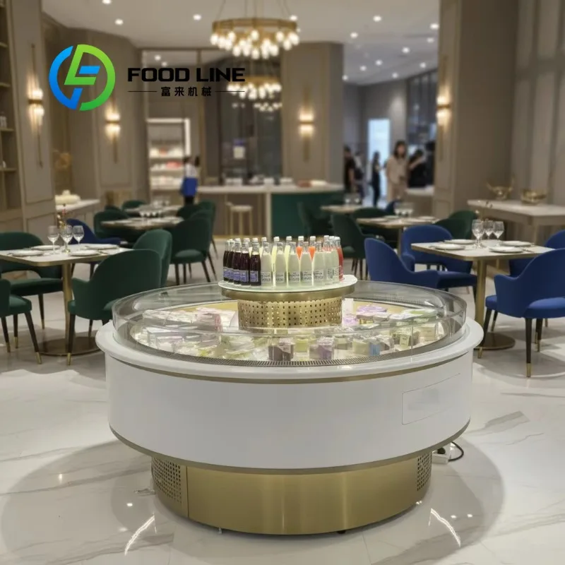 Custom Electric Display Cooler with LED Lighting and Fan Cooling for Bakery Cake Showcase Stainless Steel & Marble Construction