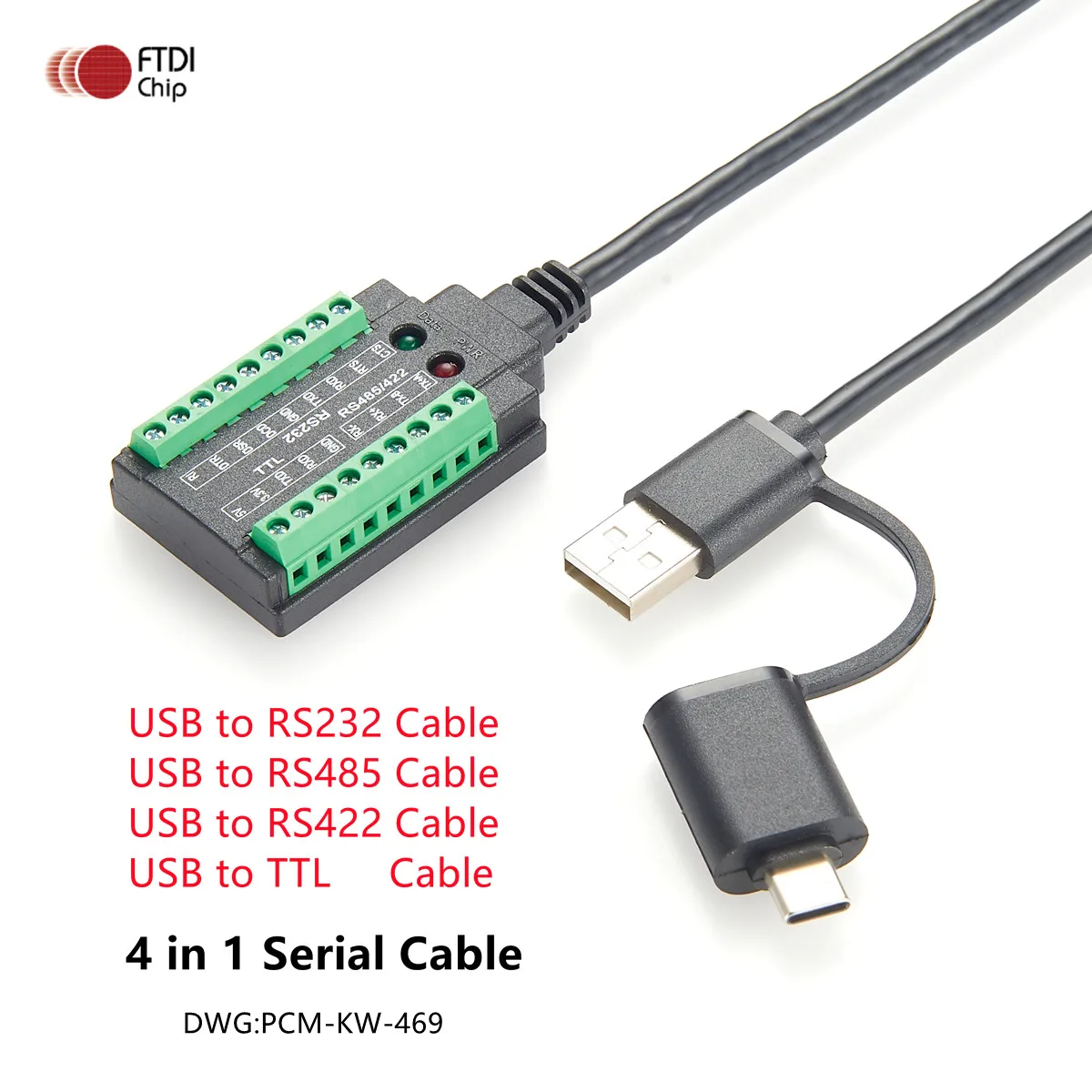 Kabel szeregowy FTDI USB do RS232 RS485 RS422 TTL 3.3V 5V z chipem FT232RNL, adapter USB-C USB-A do portu COM dla systemu Windows