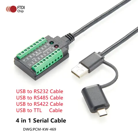 FTDI USB to RS232 RS485 RS422 TTL 3.3V 5V Serial Cable with FT232RNL Chip USB-C USB-A to COM Port Adapter Cable for Windows