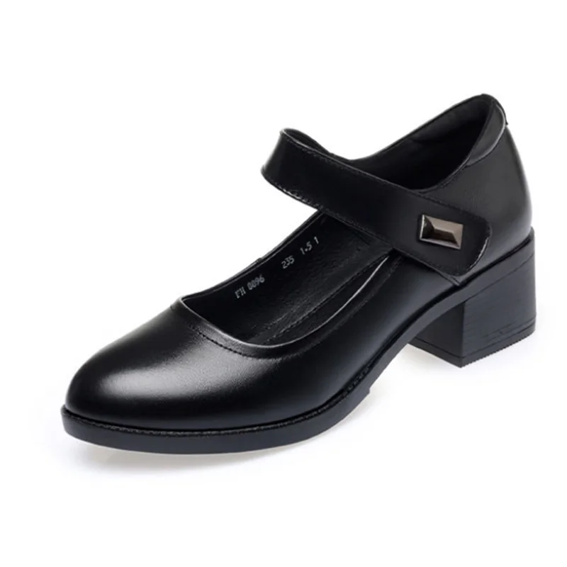 Zapatos Women Cute Round Toe Black Buckle Strap High Quality Pumps for Sexy Party Lady Classic Office Spring Heel Shoes B142