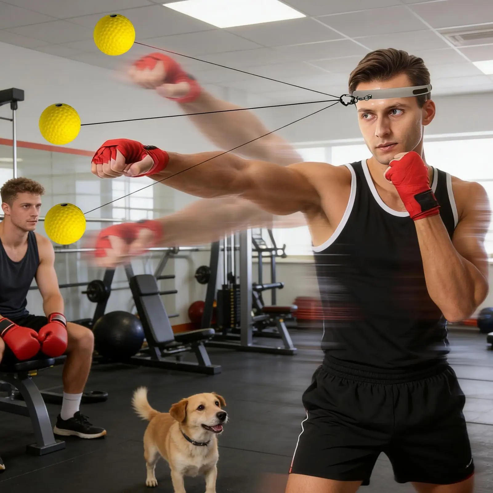 كرة تدريب الملاكمة قابلة للارتداء، كرة تدريب الملاكمة مع عصابة رأس لغرفة المعيشة وغرفة النوم وصالة الألعاب الرياضية للرجال