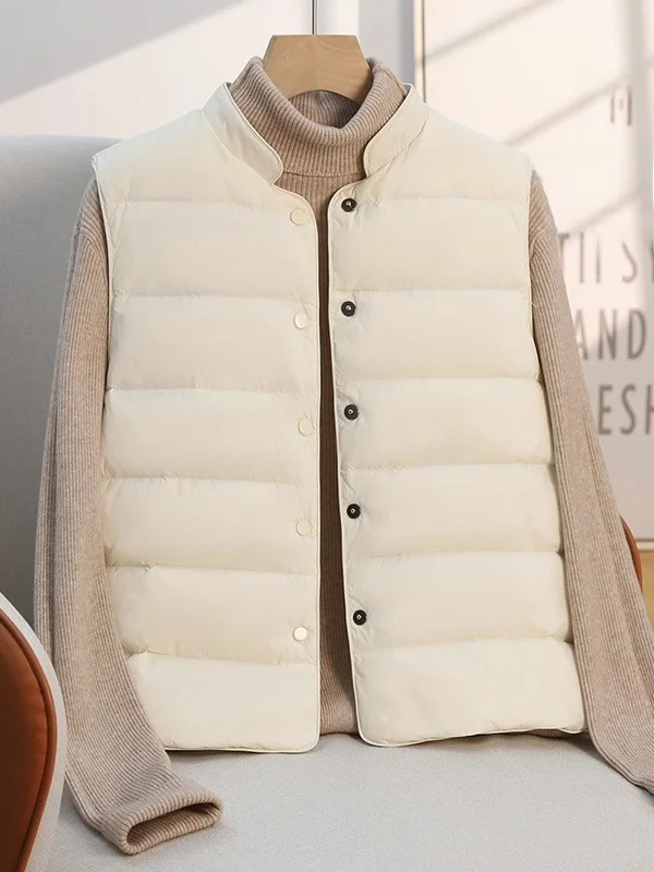 

Женский пуховый хлопковый жилет с маленьким воротником, легкий, теплый, универсальный, для многослойных образов, кардиган, топ, зимняя мода, комфортный