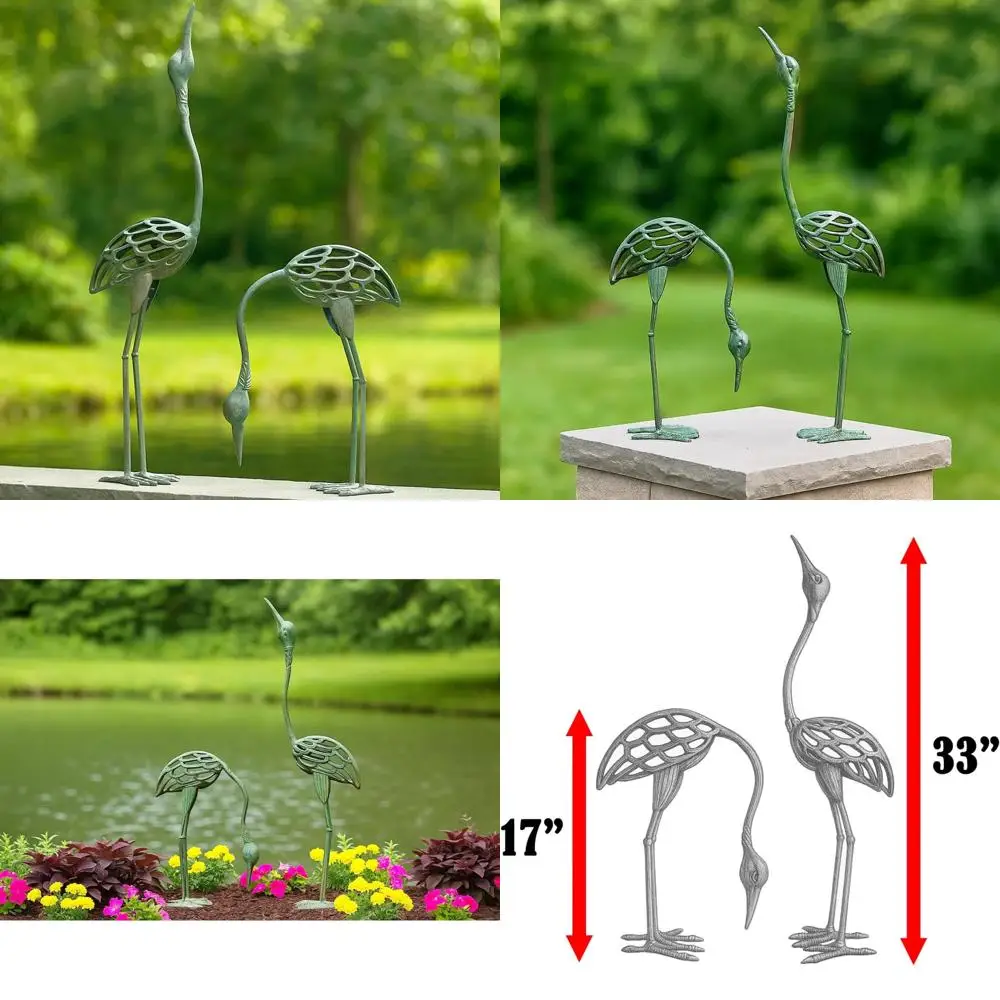 

Антикварные зеленые чугунные скульптуры птиц с журавлем, искусство уличного газона, декор для внутреннего сада, набор серафических металлических статуй