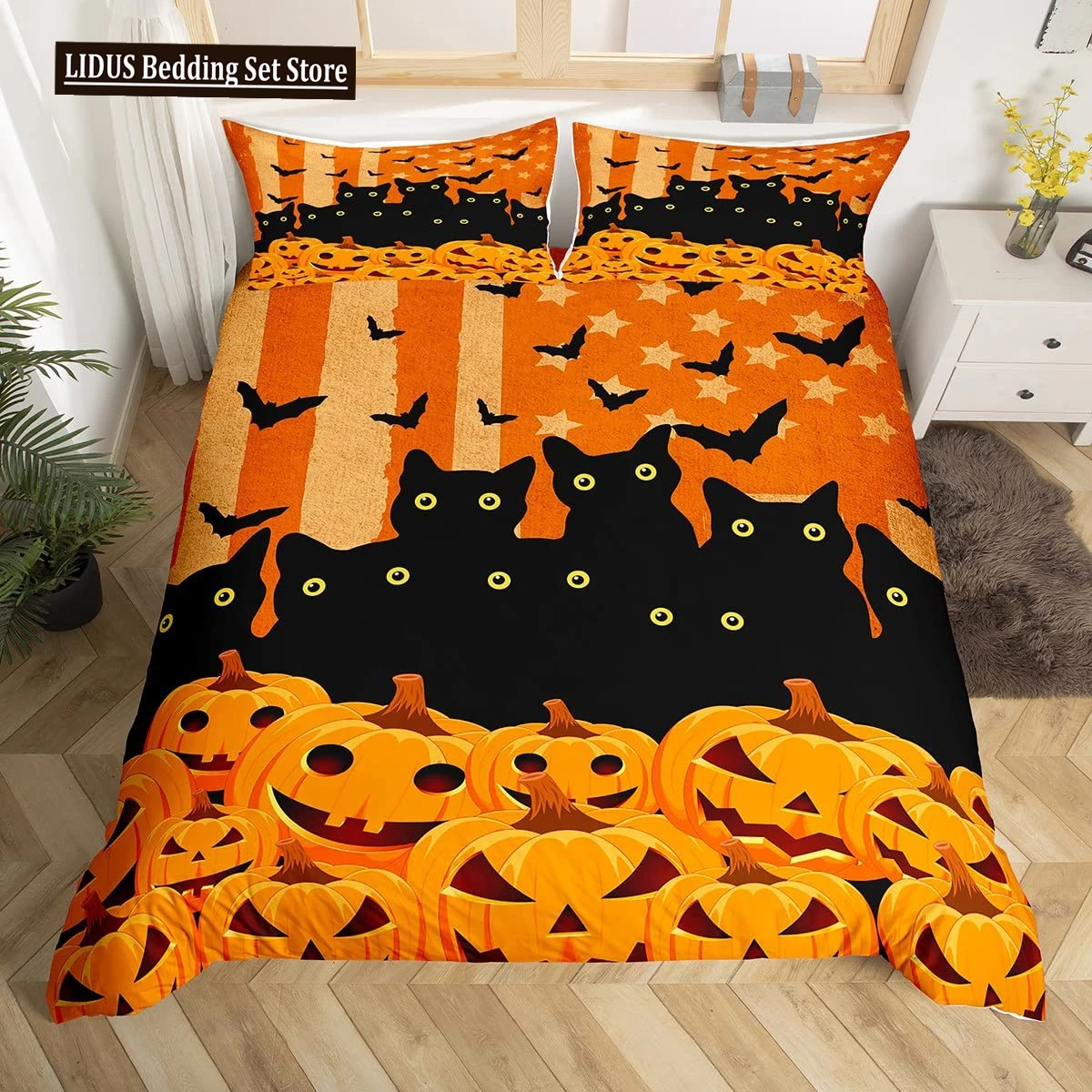 

Halloween Duvet Cover Cartoon Pumpkin Lantern Bedding Ghost Quilt Cover Kids Boys Girls Halloween Gift Room Decor 3 Pcs Bedding