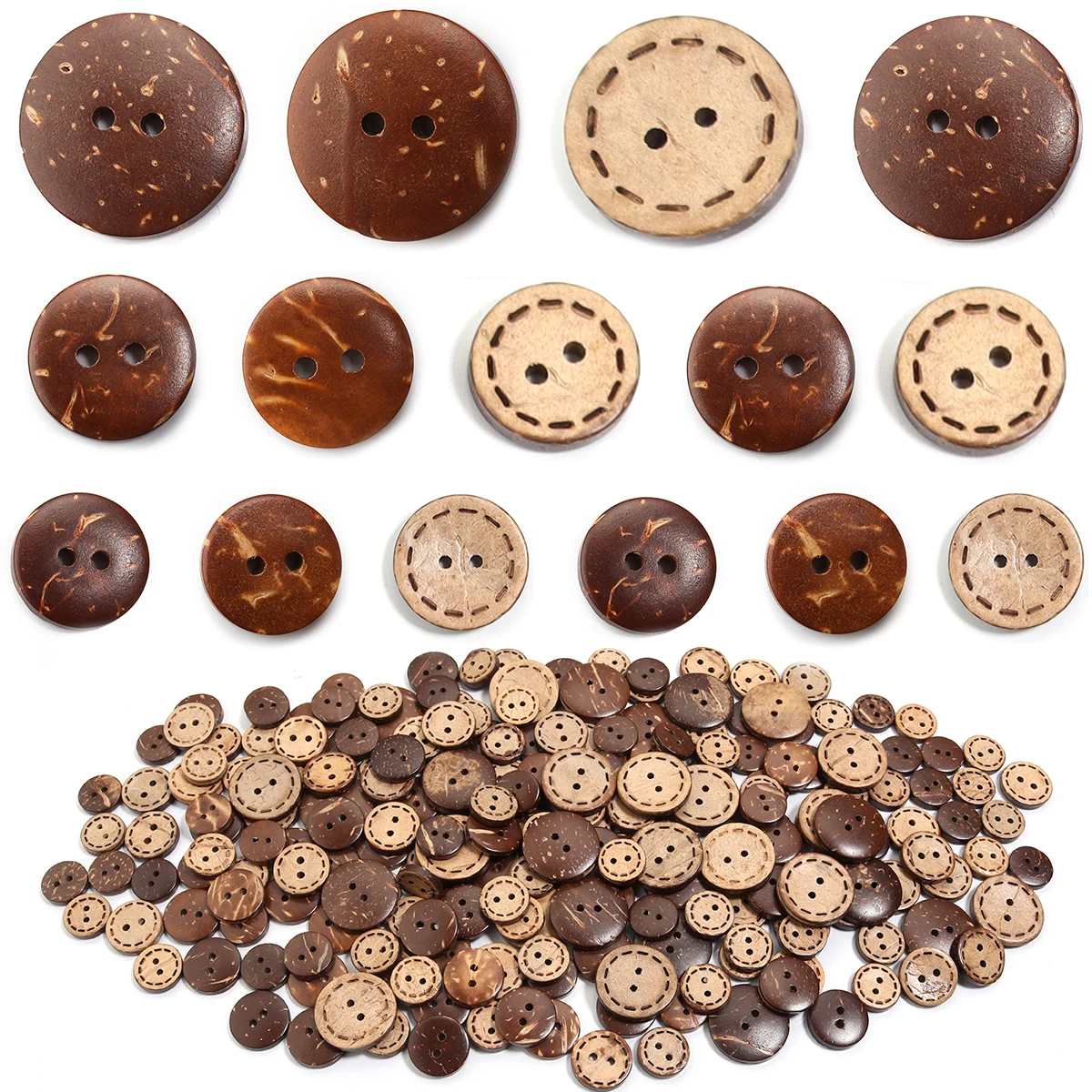 

13 15 20mm Round Natural Coconut Shell Buttons Two Hole Classic Wooden Buttons For Craft Sewing Clothes Scrapbooking Accessories