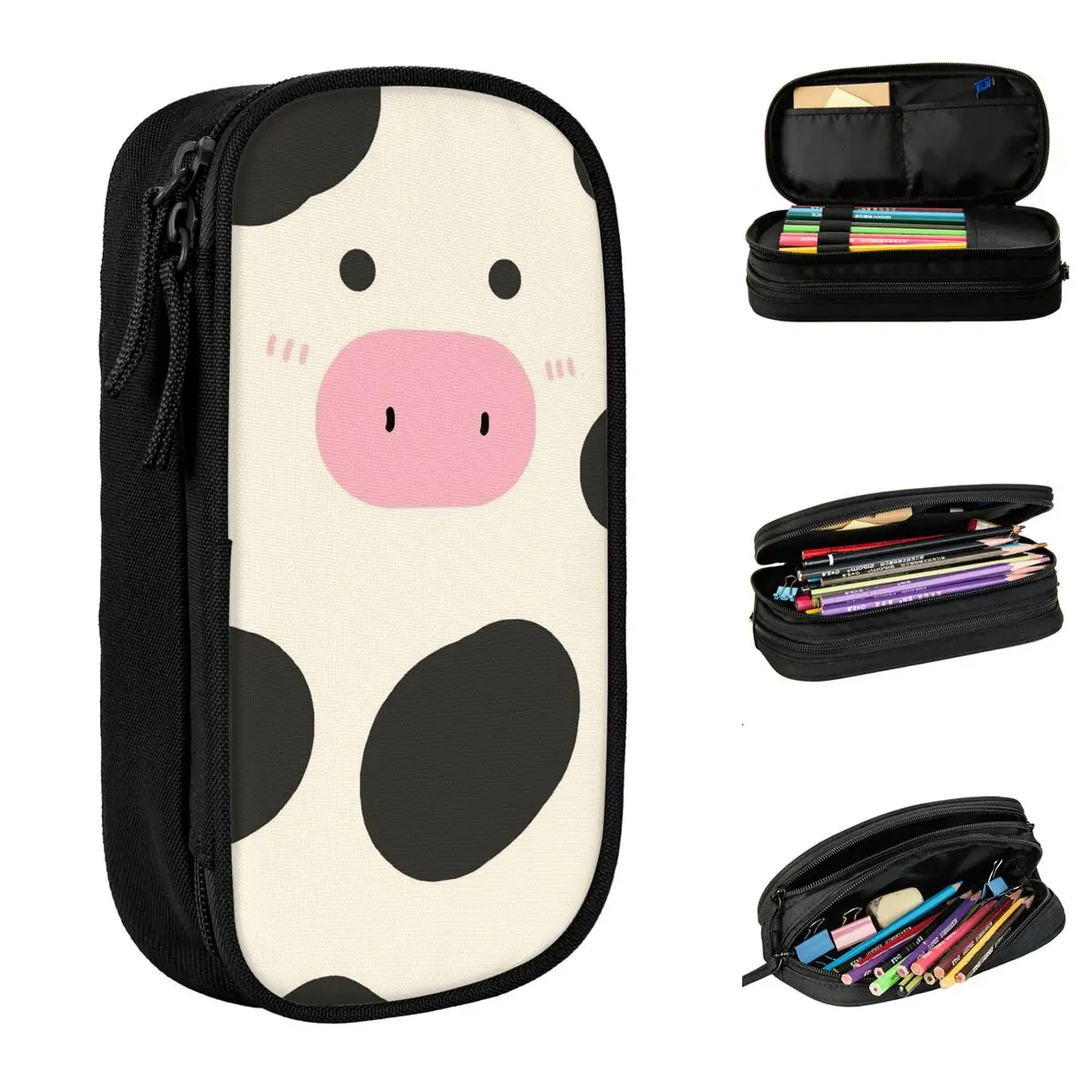 

Cute Cow Face Pencil Case Double Layer Large Capacity For School Pencil Box Birthday Gift