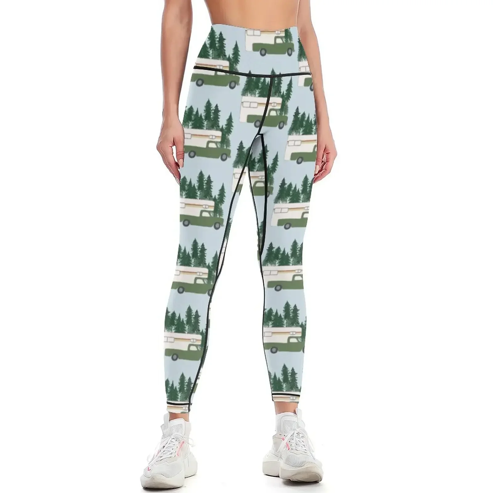 

Vintage Truck Camper RV MotorhomeGreen Forest Leggings Training pants gym's clothing Women's sports Womens Leggings