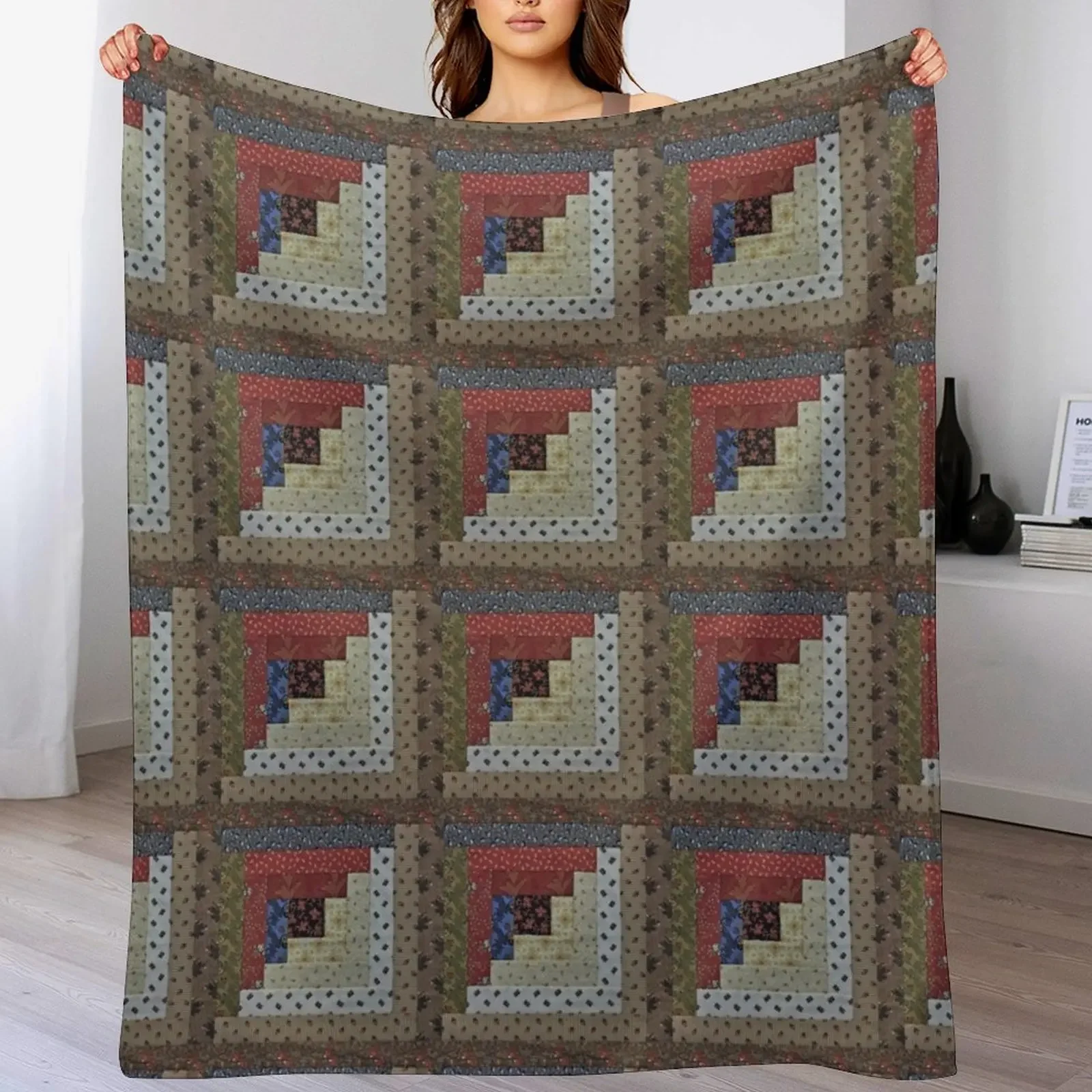 

New Vintage Log Cabin Quilt Block Artwork Throw Blanket Giant Sofa Decorative Sofas Blankets