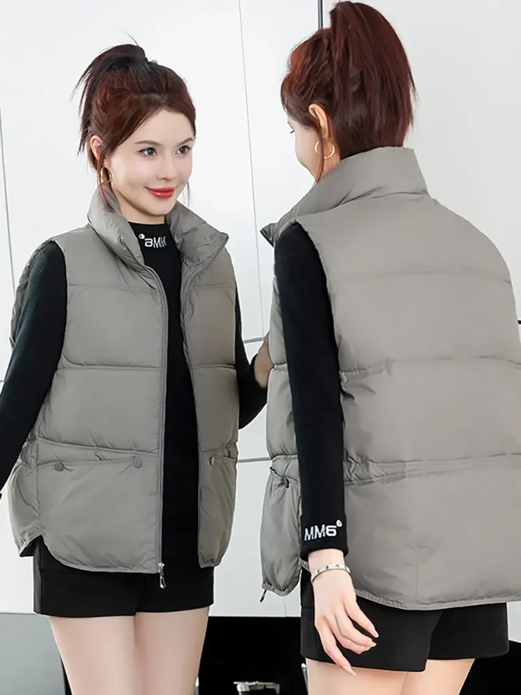 Vielleicht New Autumn Winter Short Stand Collar Casual Women's Puffer Vest Jacket Cropped Zipper Cotton Padded Winter Waistcoat