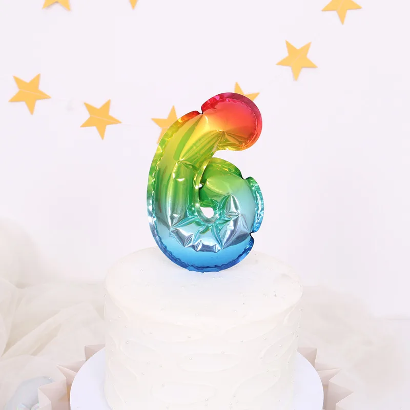 Five Inch Number 0-9 Rainbow Cake Toppers Foil Balloons Party Balloon Mini Cupcake Topper for Wedding Birthday Party Decorations