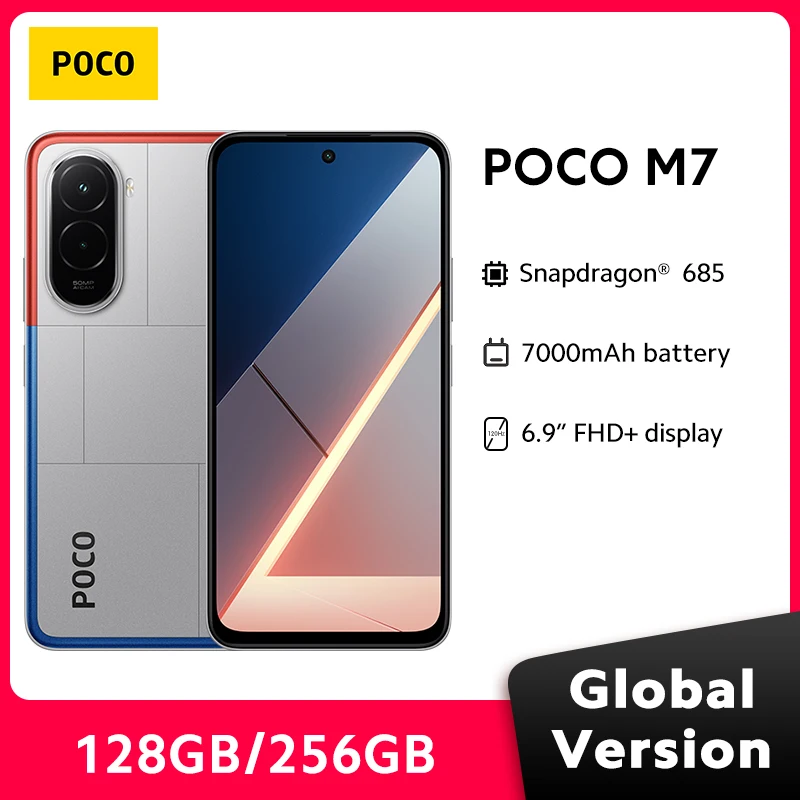 هاتف ذكي POCO M7 الإصدار العالمي بسعة 128 جيجابايت/256 جيجابايت بطارية سنابدراجون 685 7000 مللي أمبير في الساعة غامرة 6.9 بوصة FHD + شاشة 33 وات شحن 50 ميجابكسل NFC #1