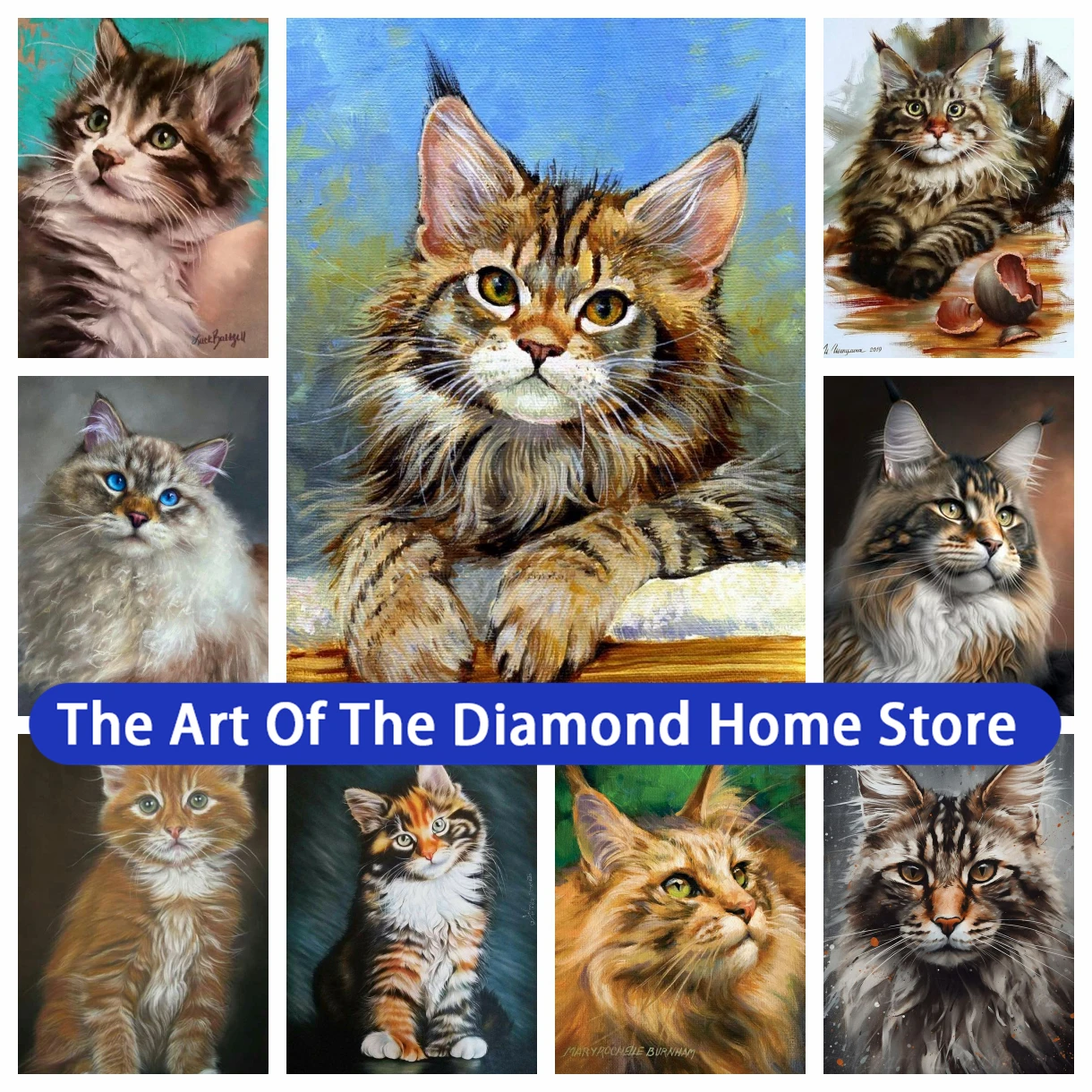 

Maine Cat 5D DIY 5D Embroidery AB Drills Diamond Painting Animal Cross Stitch Kit Art Handmade Room Decor Children's Gifts