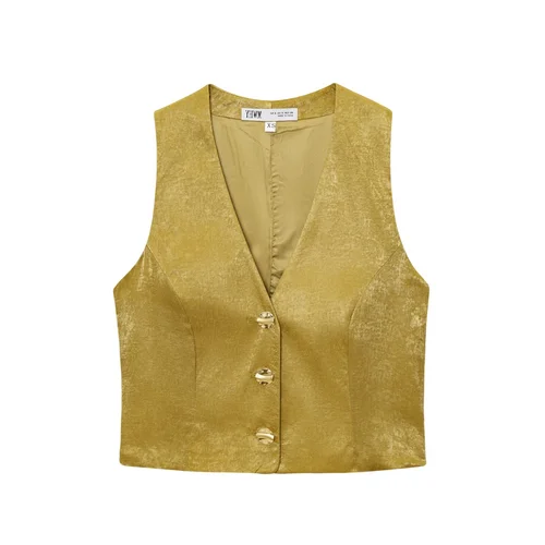 Imagen 2 del producto Novedad de verano, Top con textura de seda y botones dorados a la moda con cinturón y pantalones