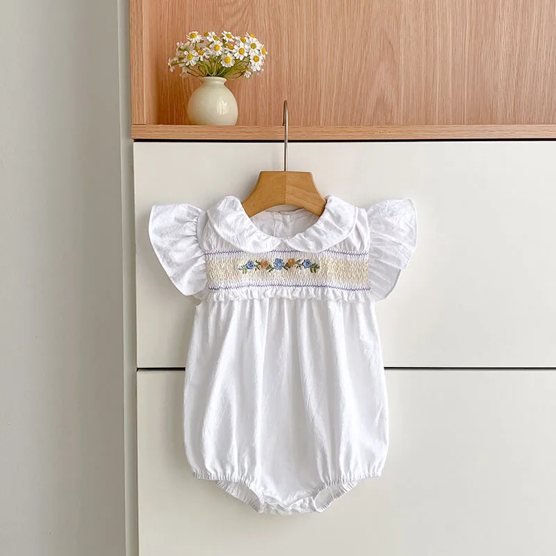 Girls Onesie 2026 Spring and Summer New Childrens Clothing Korean Style Girl Baby Foreign Style Embroidery Embracing Onesie