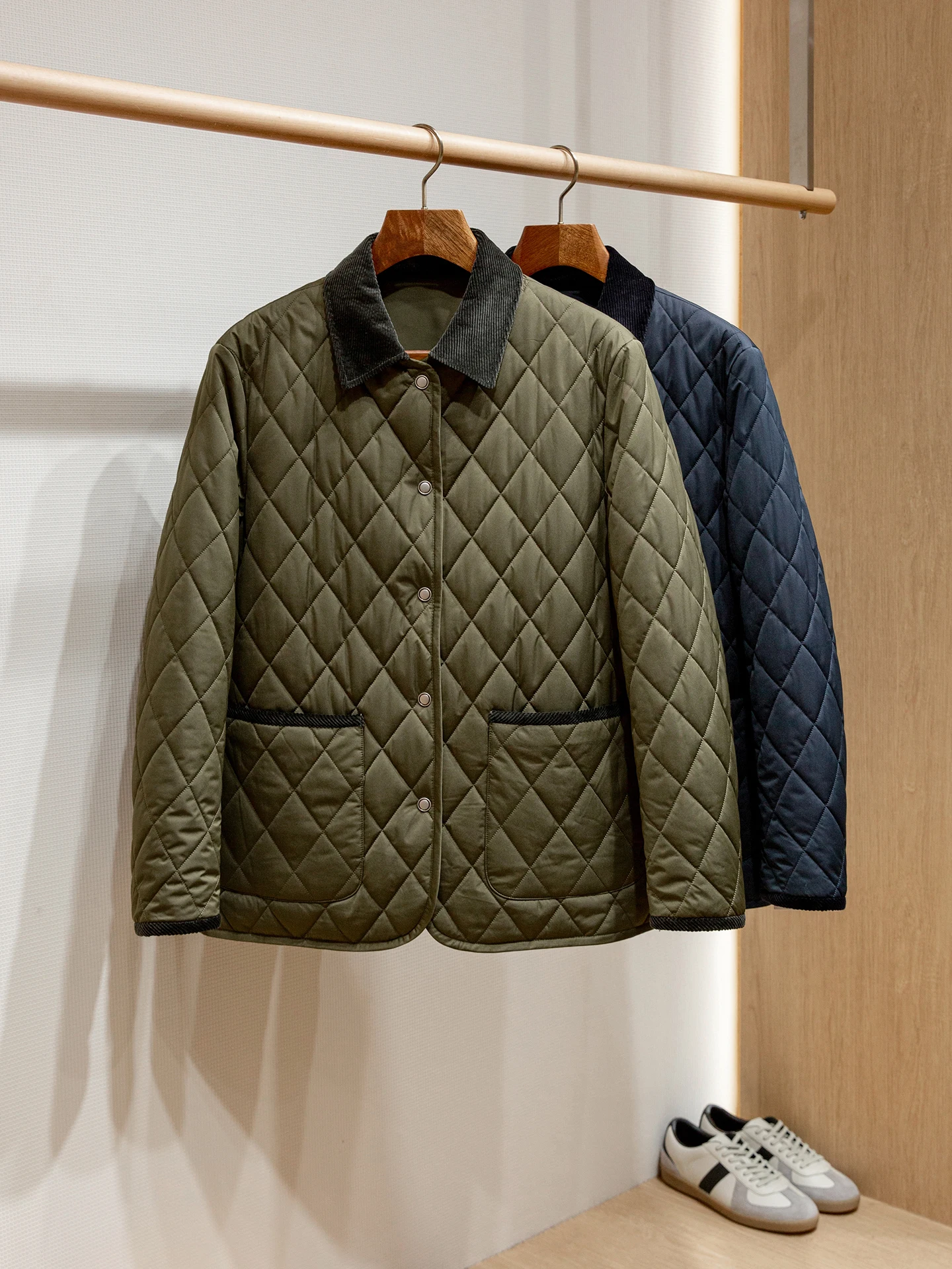 

Classic Double-Sided Wear Woolen Men's Jaet Diamond Pattern Cotton Coat Stand Fit Faion Urban Sle Long Sve Coat