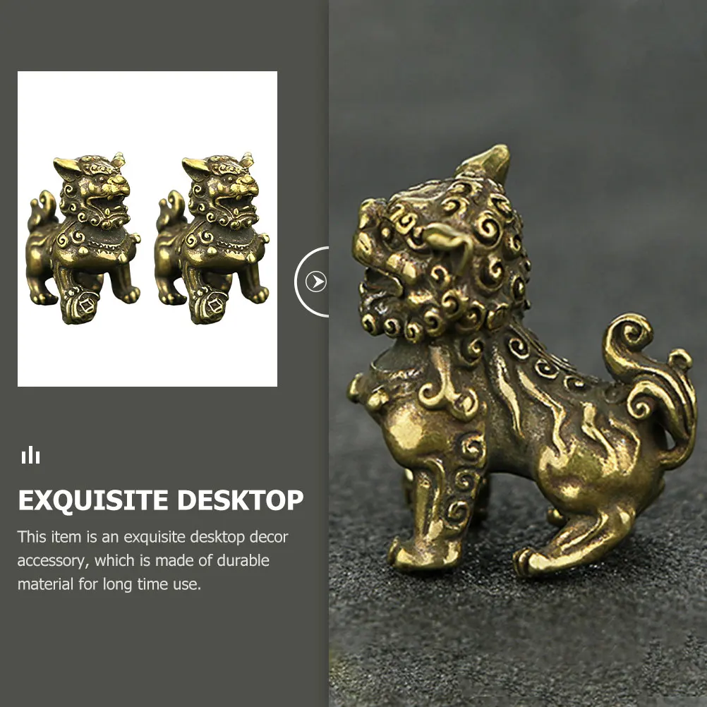 

Vintage 2Pcs Copper Lion Figurine Decor Unique Ornament For Tea Tray Shelf Home Office