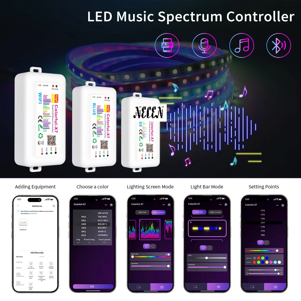 Tuya Smart RGB Strip Light Controller SP107E LED Music Spectrum Lighting APP Control Matrix Panel Pixel SPI