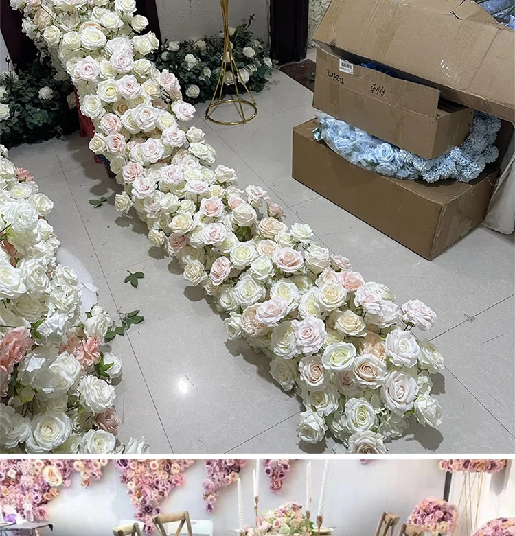 Künstlicher Rosen-Bodenläufer 5D Hochzeits-Hintergrund-Dekoration Event-Tisch-Mittelstücke Blumenreihe Arrangement Party-Dekor-Requisiten – Detail 10