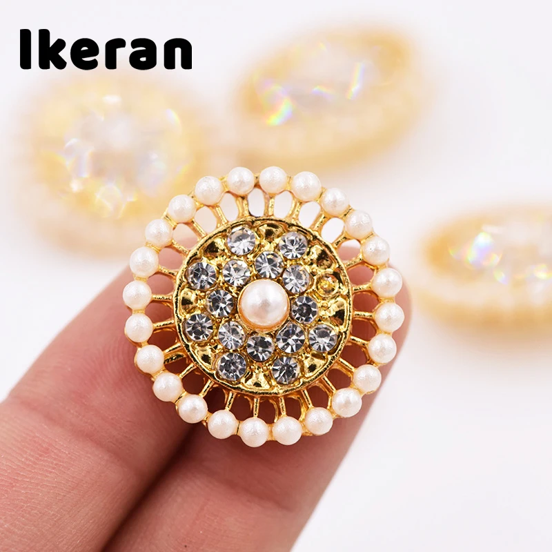 Unique 2023 New 200Pcs Round Gold Alloy Shank Buttons Diy Pearl Rhinestone Sewing Buttons For Crafts Accessories