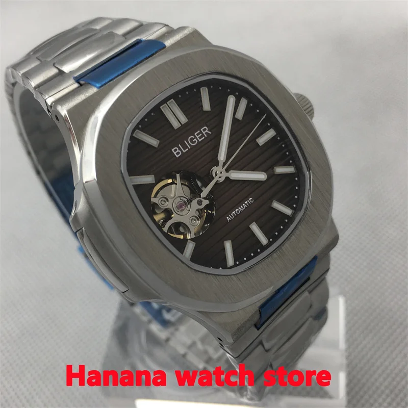 Bliger-男性用防水ステンレススチールウォッチ,自動巻きムーブメント,サファイアガラス,ホワイト,ブラック,グリーンダイヤル,ブレスレット,nh38,40mm, 100m