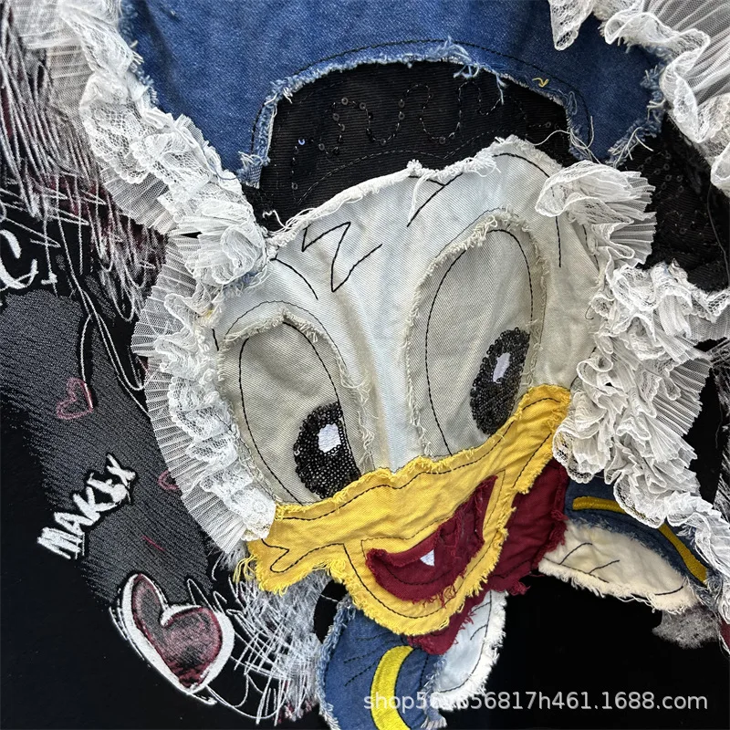 Heavy Embroidery Cartoon Round Neck Loose Long Sleeves Sweatshirt Coat For Women's 2025 Autumn New Top Hoodies Pullover Jacket